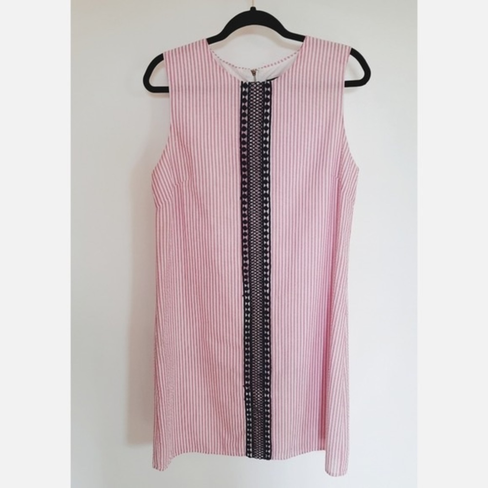 Duffield Lane Pink Striped Midi Dress with Black Center Trim